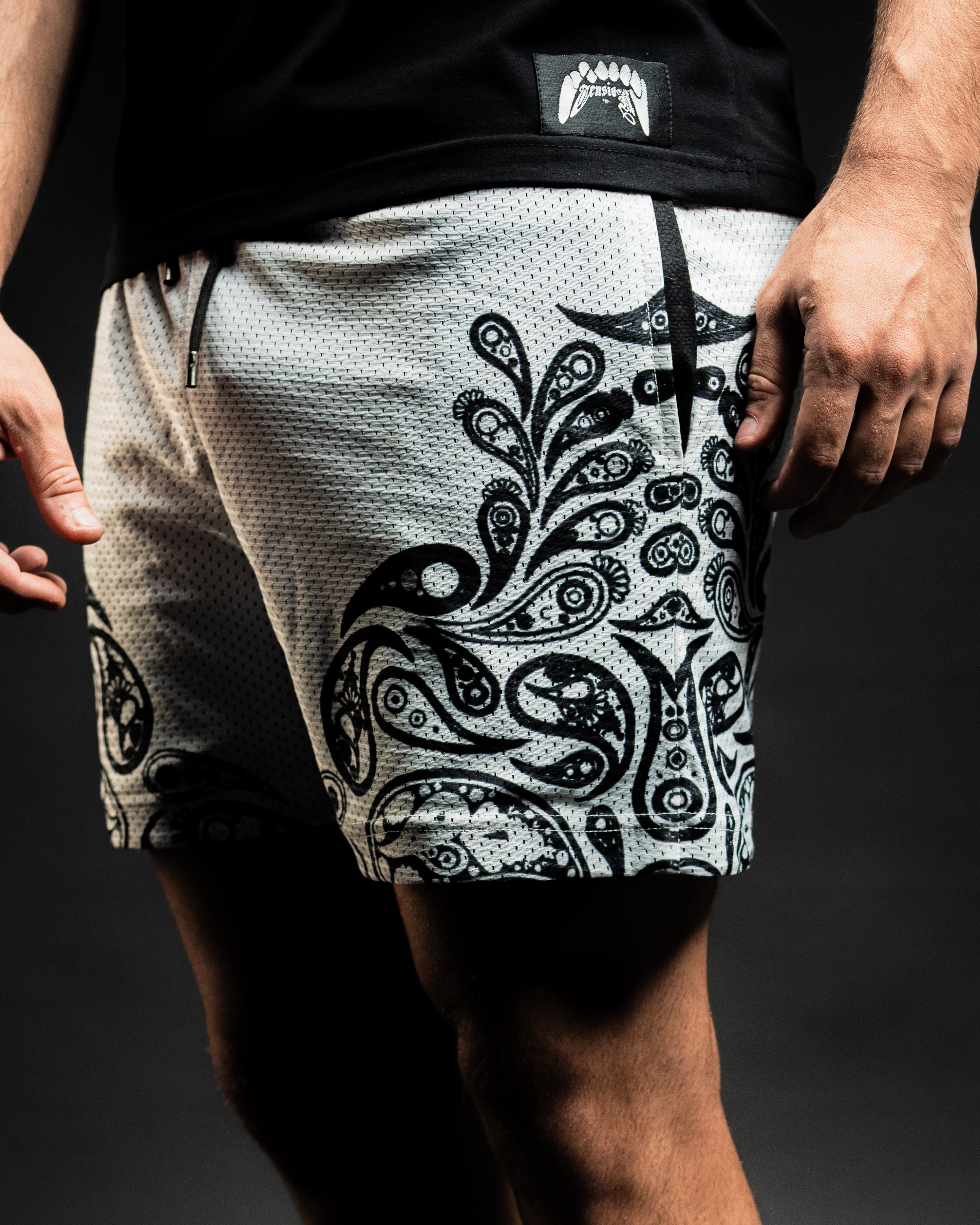 Double Layered Mesh Shorts - Paisley White