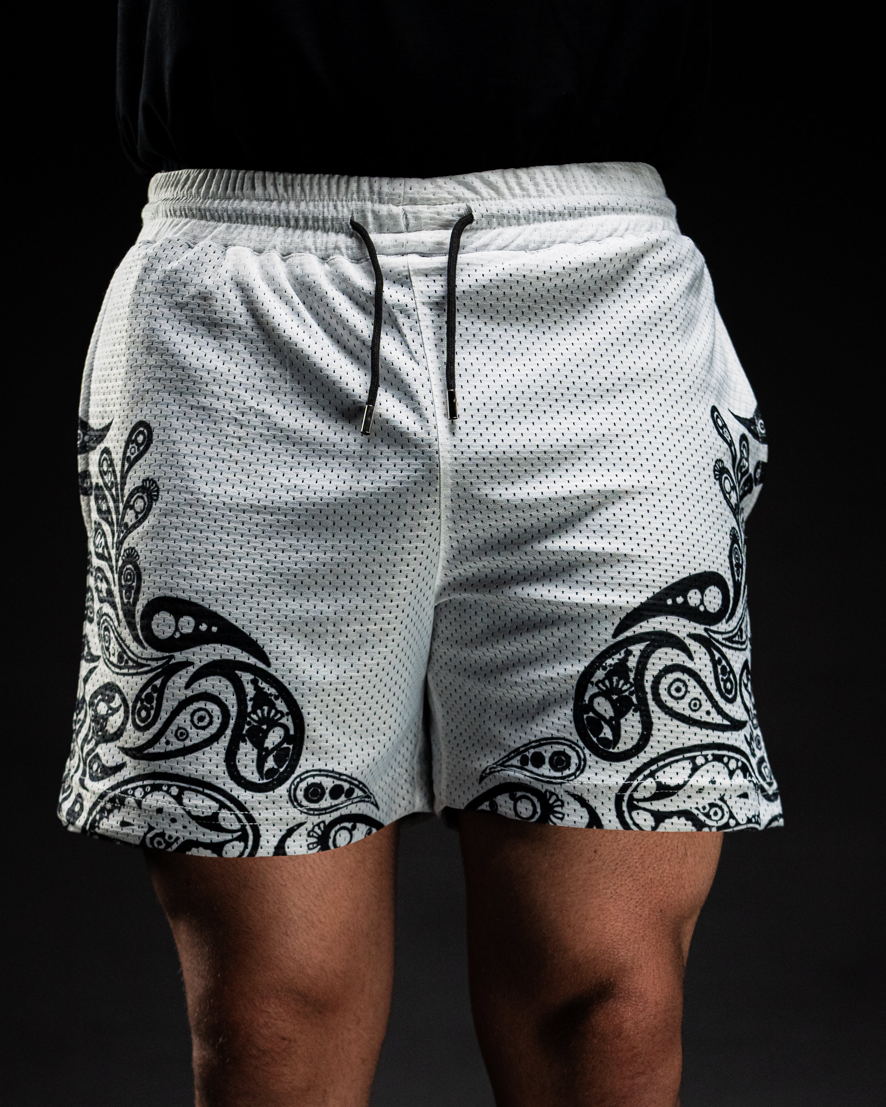 Double Layered Mesh Shorts - Paisley White