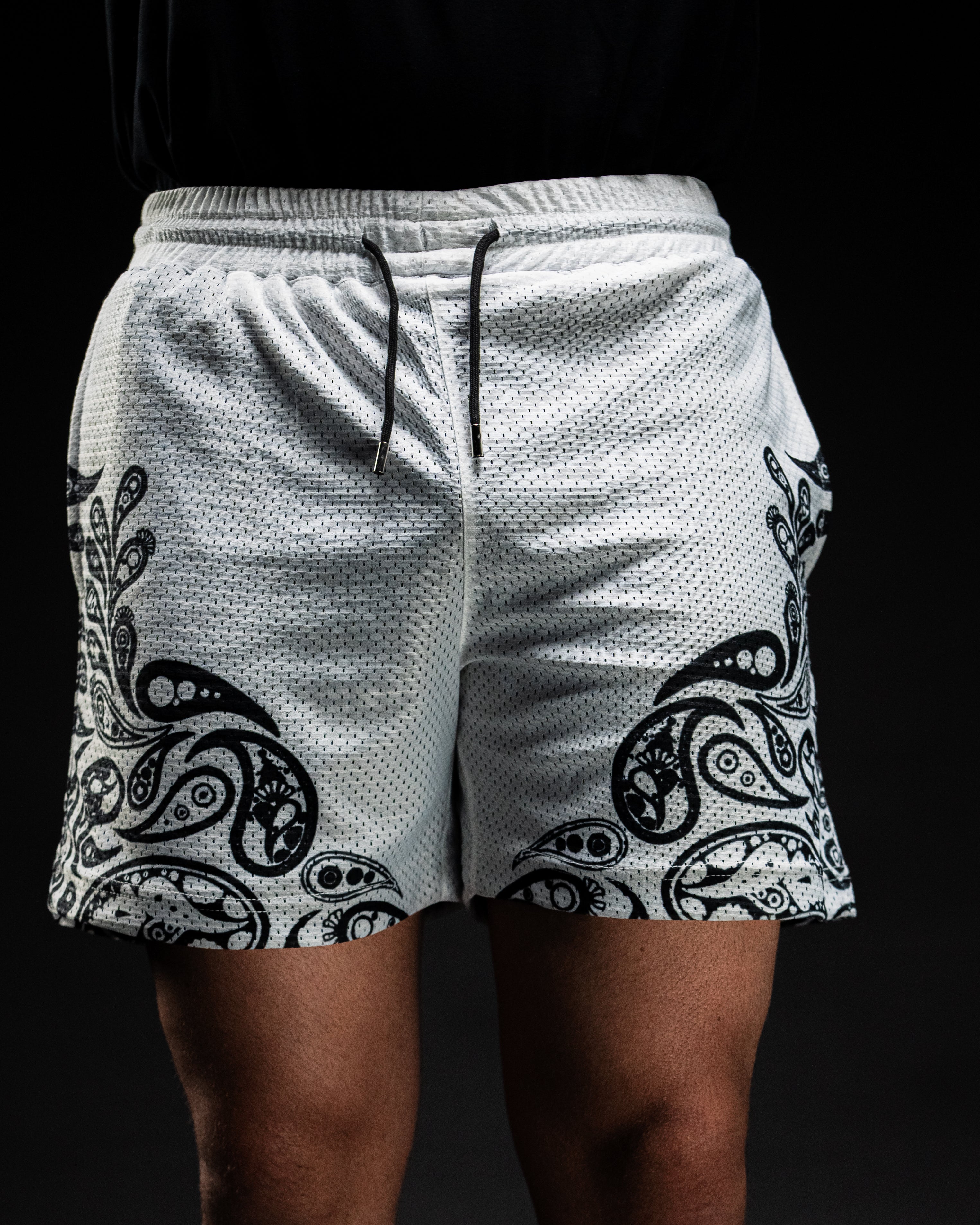 Double Layered Mesh Shorts - Paisley White