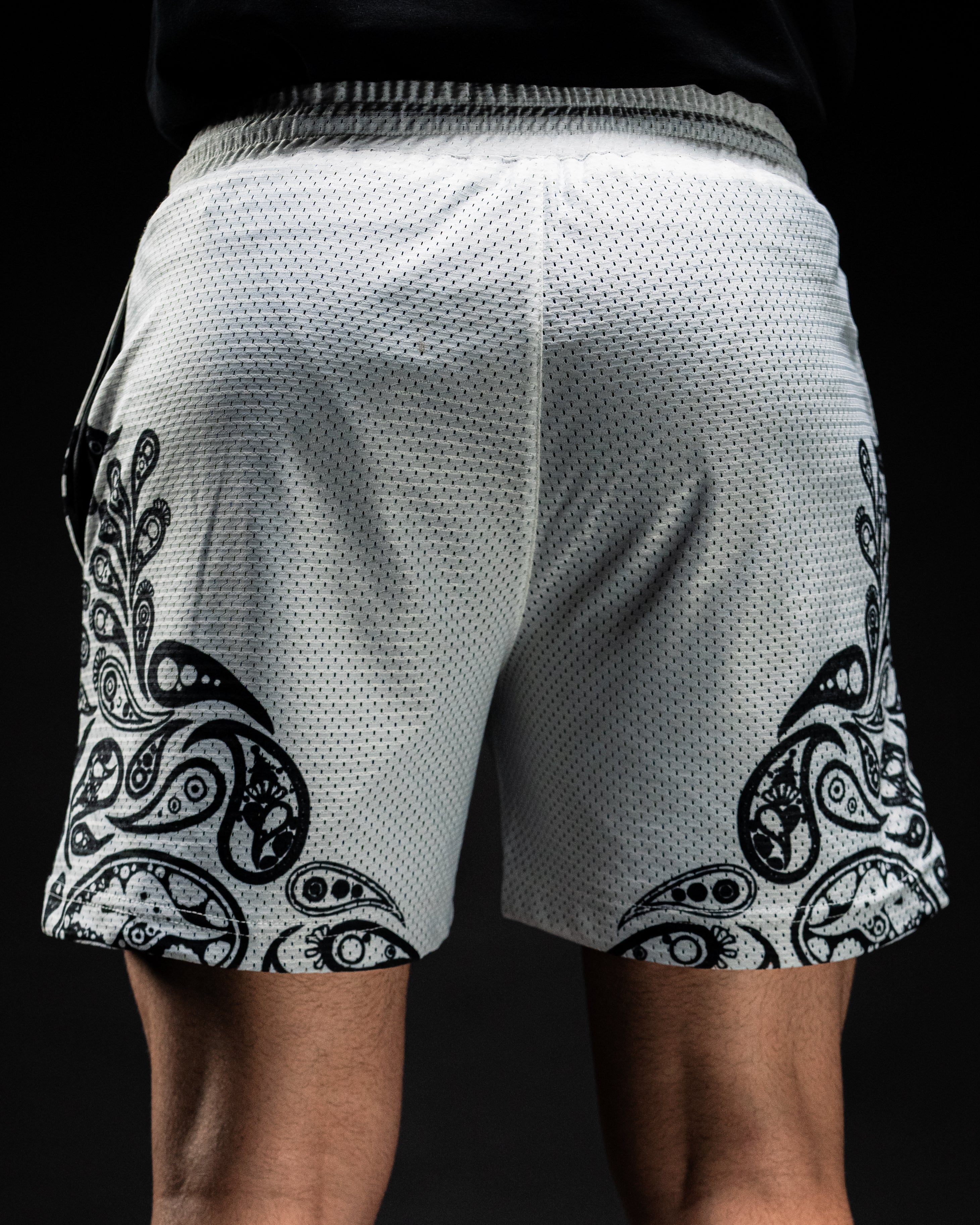 Double Layered Mesh Shorts - Paisley White