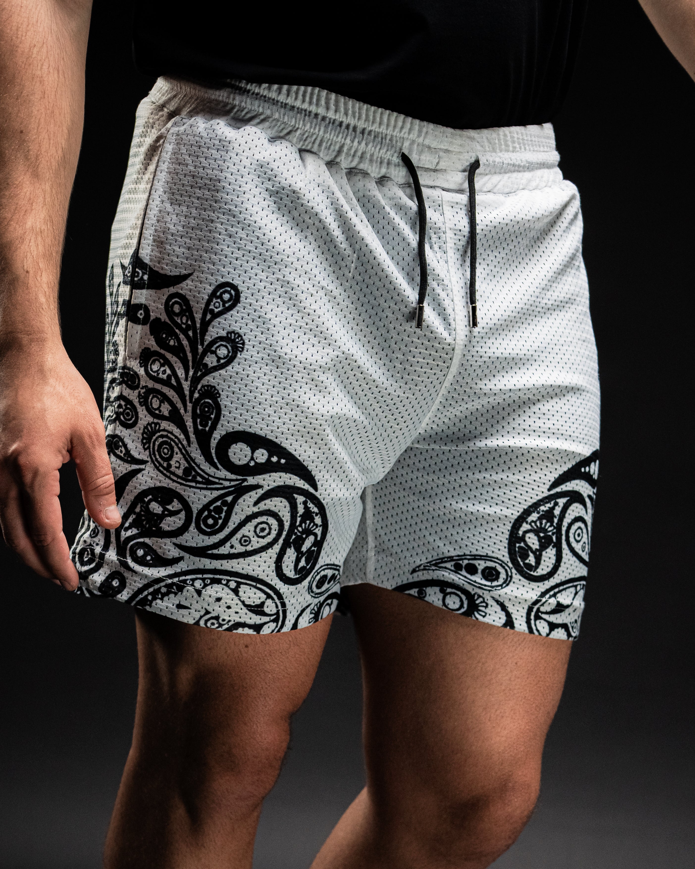 Double Layered Mesh Shorts - Paisley White